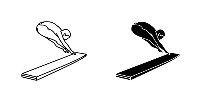 Diver Silhouette, Diving Board Action, Sports Iconography, Athletic Pose, Vector Art