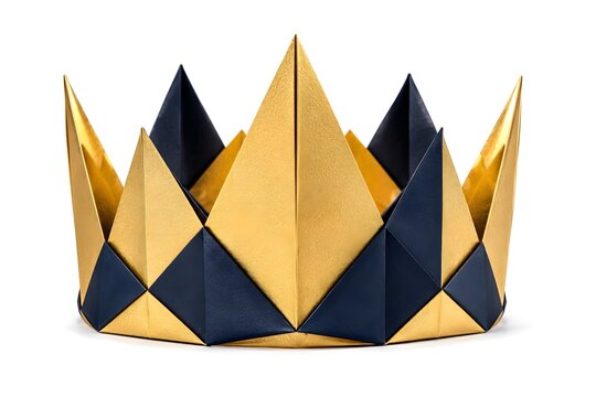 Luxury Handcrafted 3D Origami Crown with Geometric Elegance Isolated on White Background