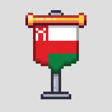 Oman Flag Banner, 8-Bit Retro Pixel Art Asset for Games and Digital Design