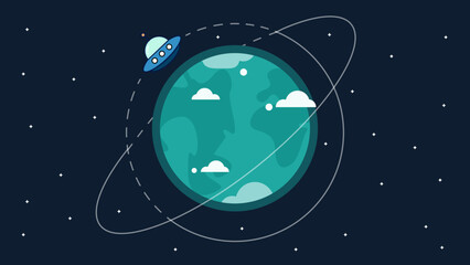 Fototapeta premium Minimalist UFO Flying Saucer Alien Spaceship Vector Icon Illustration