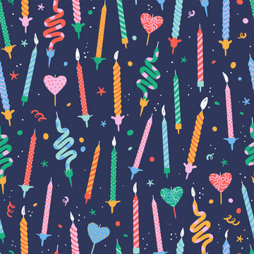 Fun hand drawn party seamless background with birthday candles, great for birthday parties, textiles, banners, wallpapers, wrapping - vector design