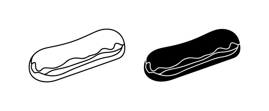 Eclair dessert vector icon, sweet pastry outline and silhouette, bakery shop graphic resource