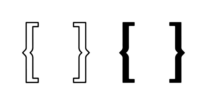 Bracket Vector Set, Curly and Square Brackets, Black Outline and Solid Shapes, Typographic Elements