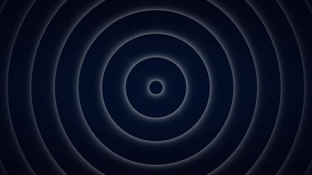 Concentric circles ripple outward calmly across a dark deep blue backdrop. Minimalist ambient video projects achieve a smooth meditative circles sound wave texture. Circles rings float away.