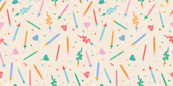 Fun hand drawn party seamless background with birthday candles, great for birthday parties, textiles, banners, wallpapers, wrapping - vector design