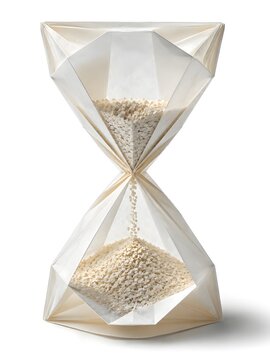 Origami Hourglass with Folded Paper Sand Grains Isolated on White Background