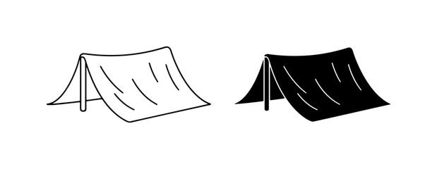 Minimalist camping tent icon, outdoor adventure shelter, simple black and white vector illustration for travel apps © Md