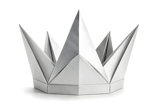 Origami Crown Sculpted from Black and White Paper Folds Isolated on White Background