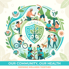 Naklejka premium Diverse group of people promoting community health and wellness 1.