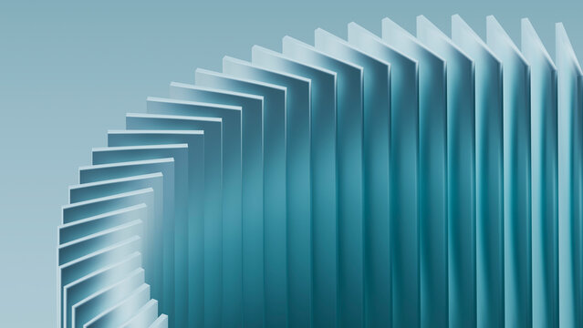 Abstract blue 3d rendering of repeating architectural curves