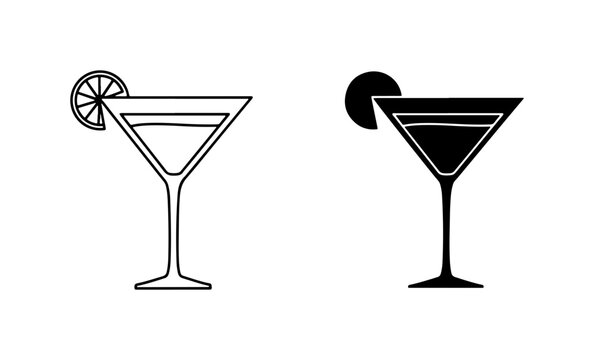 Martini Glass Icons, Cocktail Drink Vector Art, Bar Beverage Symbols, Refreshment Illustration