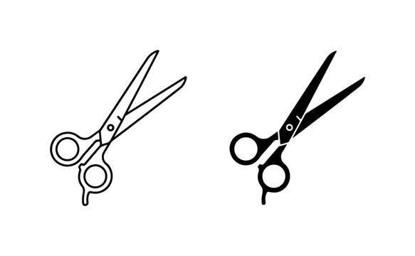 Barber Scissors Vector Icons, Hair Cutting Shears, Professional Styling Tools, Simple Black and White Graphics