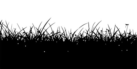 Silhouette of Grass and Wildflowers on White Background. © Rezza