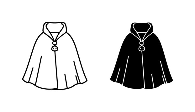 Vector Cloak Icons, Black and White Capes, Hooded Garment Symbols, Fashion Apparel Elements