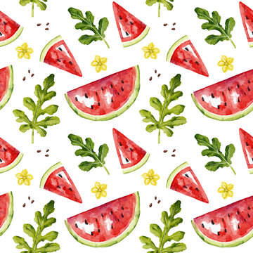 Watermelon seamless pattern. Watercolor illustration.