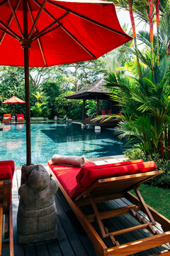 Indonesia, Bali, Poolside of luxurious villa in summer
