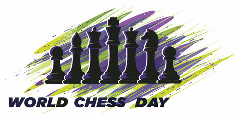 Black Chess Pieces With Abstract Brushstroke Background Illustration © Bablu