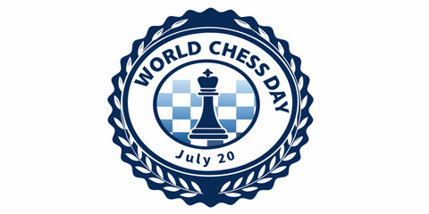 Chess Emblem With Laurel Wreath Blue And White Vector Illustration © Bablu