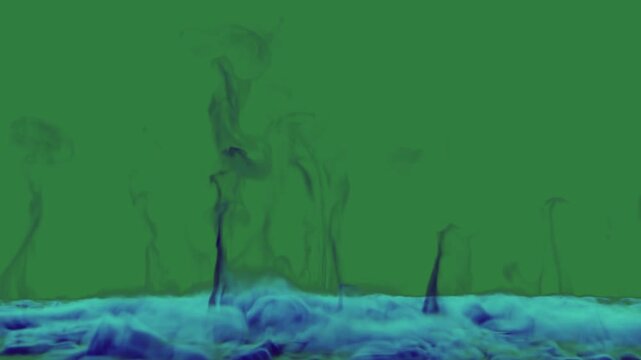 Water pebbles lot of blue small boat in the flowers some smoke isolated on green screen background