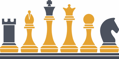 Chess Pieces Lineup A Vector Illustration With Two Tone Coloring © Bablu