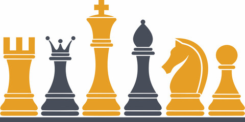Chess Pieces Lineup Flat Vector Illustration On White Background © Bablu