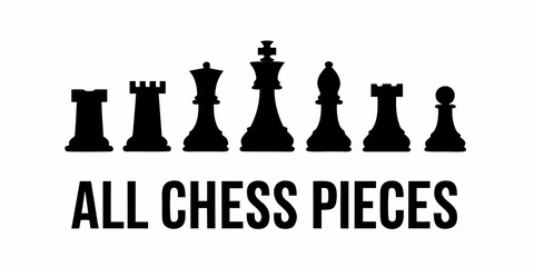 Chess Pieces Silhouette Collection On White Background © Bablu