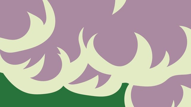 White border and purple sheep cat laying on top field cloud isolated on green screen background