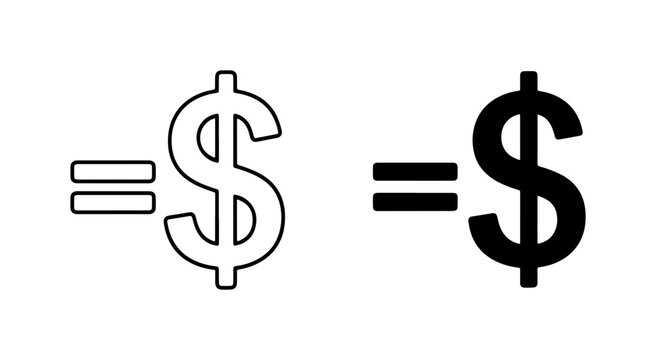Dollar Sign Equals Symbol, Financial Equation, Money Value, Currency Exchange Vector Icons