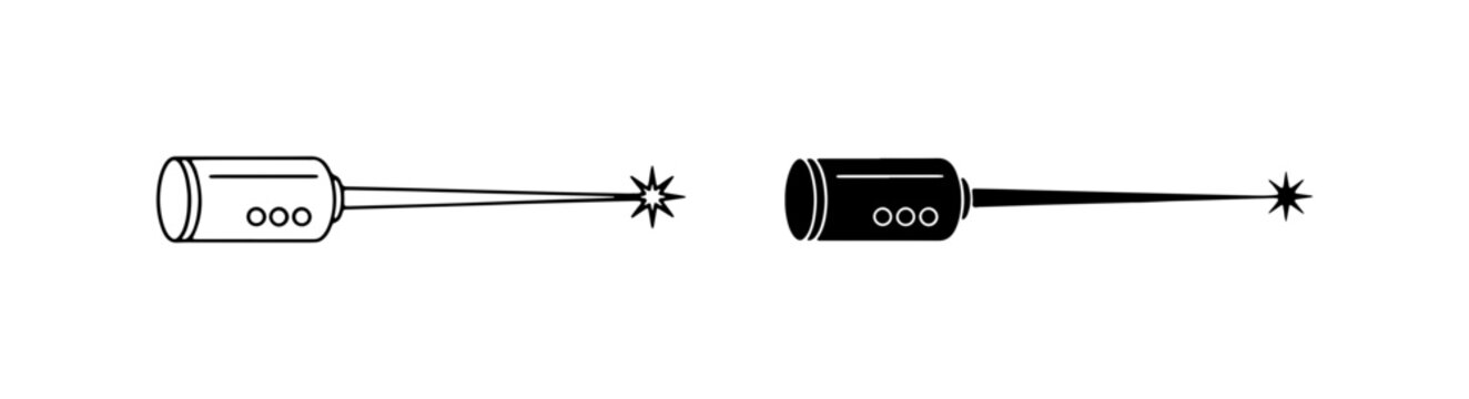 Laser Pointer Icons, Light Beam Technology, Science Tool Vector Graphics