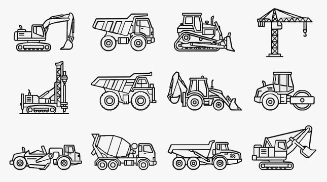 Construction Machinery Lineup Illustration.