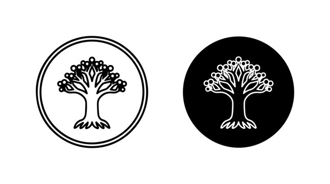 Tree of Life Icons, Circular Emblem, Organic Growth Symbol, Nature Emblem, Black and White