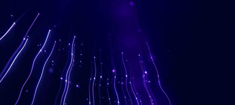 Glowing neural lines move upward in a dark abstract background