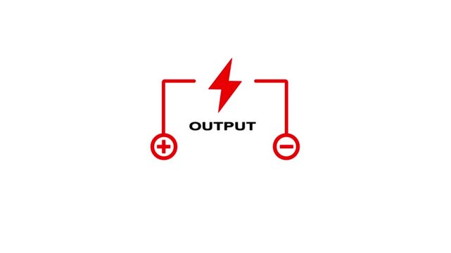 Red Output Icon With Lightning Bolt And Plus Minus Symbols On White Background power energy