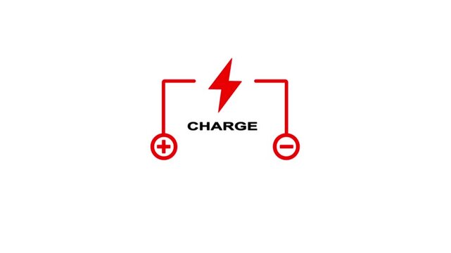 Red Charge Icon With Lightning Bolt And Plus Minus Symbols On White Background power energy