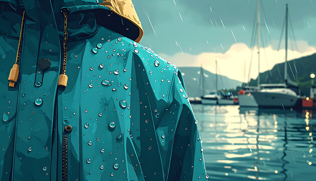 Man wearing blue rain jacket standing.