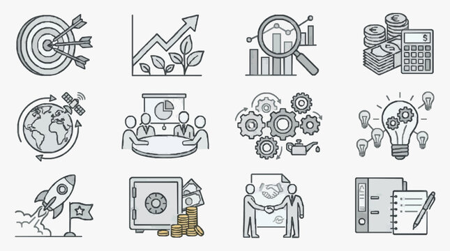 Illustrative Business Growth and Team Motivation Icons.