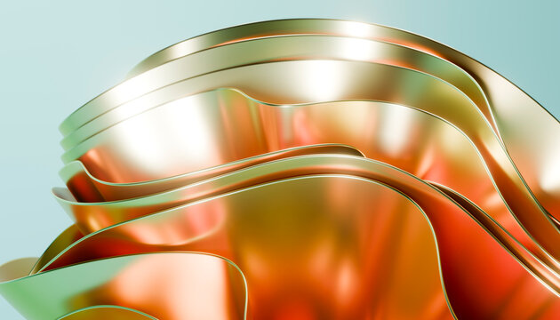 Abstract 3D rendering of elegant gold metallic fluid waves