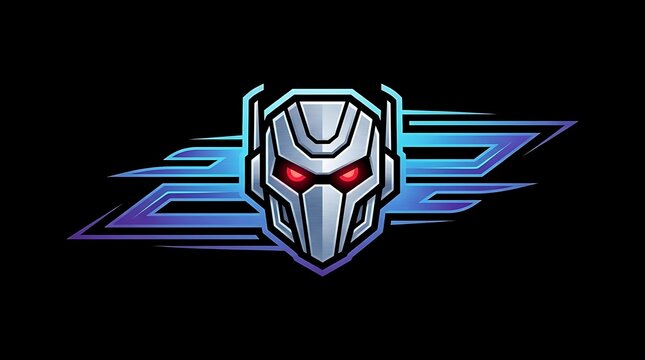 Futuristic robot head mascot logo on black background