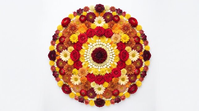 Closeup of an Onam pookalam or Athappokkalam,( floral carpet)typical flower decoration of Kerala