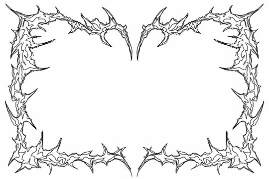 tribal cyber gothic frame design with sharp, symmetrical thorns style. dark art border element vector design