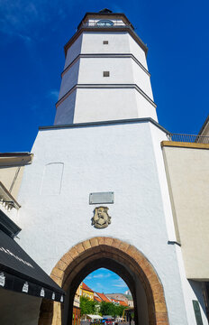 Slovakia, Trencin, Low angle view of white clock tower