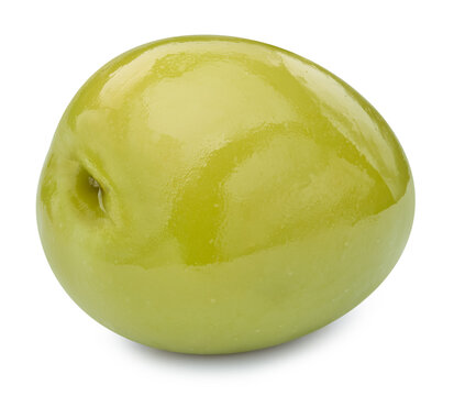 Green olive isolated on white background. Ripe organic fresh green berry with clipping path