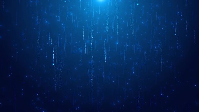 Dark blue data rain background descending light particles, soft digital sparks, and cinematic depth. cyber security , AI intros, technology presentations, software promos, and overlays.