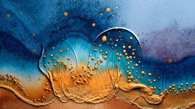 Mesmerizing flow of colorful liquid with gold accents in artful movement