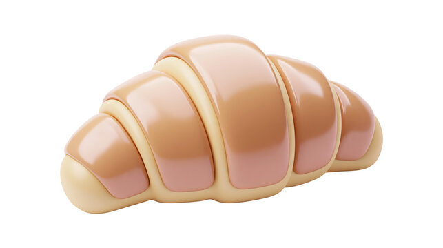 Cute golden beige butter croissant with layered pastry folds and crescent shape isolated on transparent background for bakery breakfast menu design