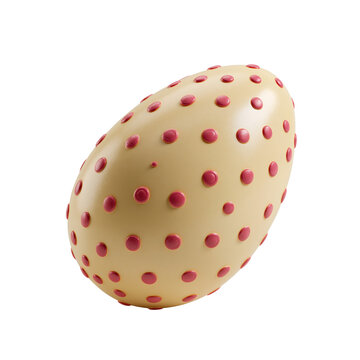 Cute matte polka dot easter egg in cream yellow with vibrant magenta spots isolated on transparent background for spring easter design