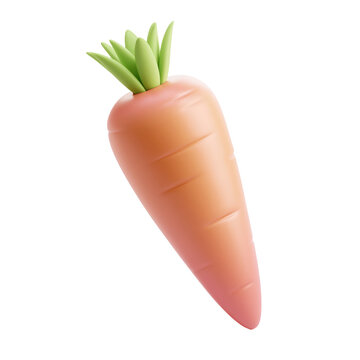 Cute orange carrot with ringed body and bright lime green top isolated on transparent background for healthy food garden design