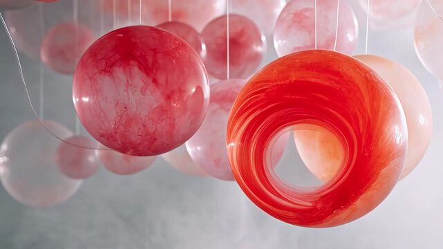 Floating translucent bubbles in mesmerizing red and pink hues