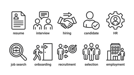 Fototapeta premium Human resources and recruitment professional icon set