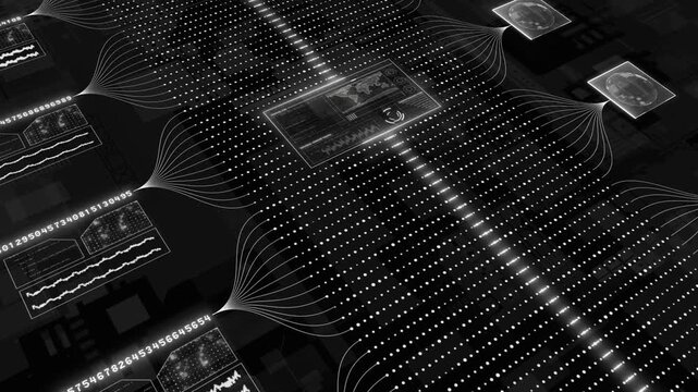 White color hi tech HUD animation binary code big data transfer matrix design dark technology background